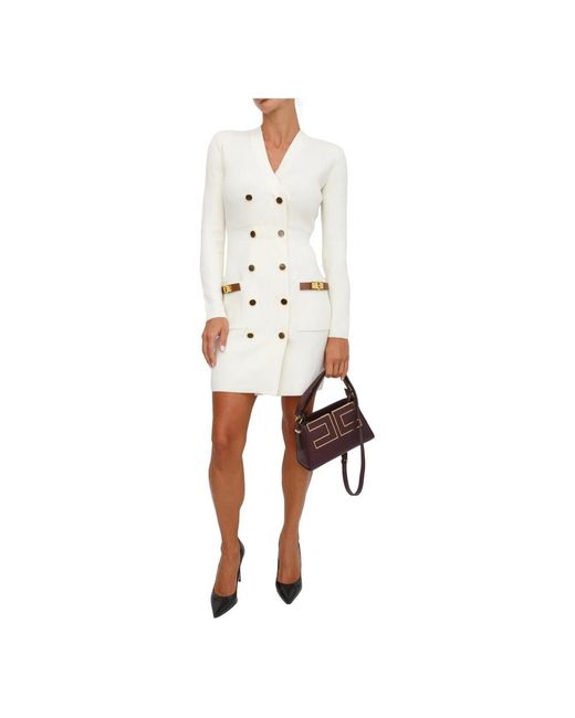 Elisabetta Franchi Wollen Blend Gebreide Jurk in het White