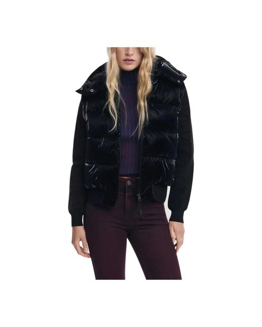 Desigual Blue Schwarze Ärmellose Weste Mit Kapuze