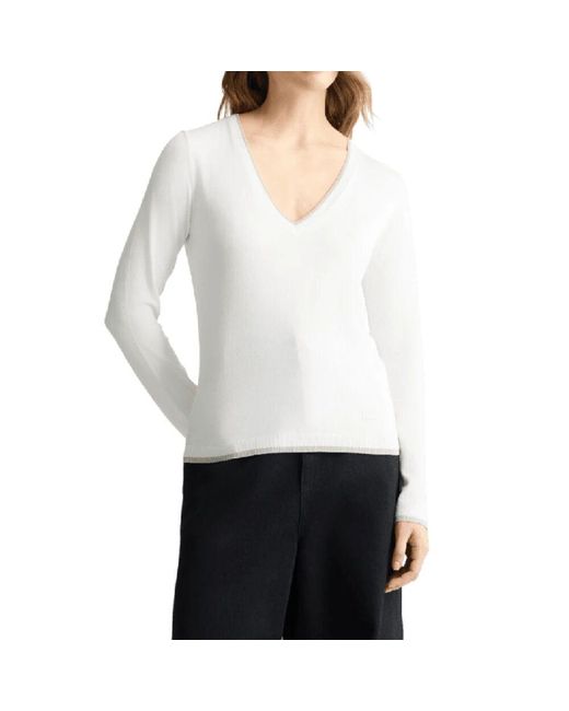 Liu Jo White V-Ausschnitt Pullover Mit Lurex Details
