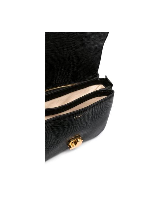 Soeur Black Schwarze leder-schultertasche mit eidechsenhaut-effekt