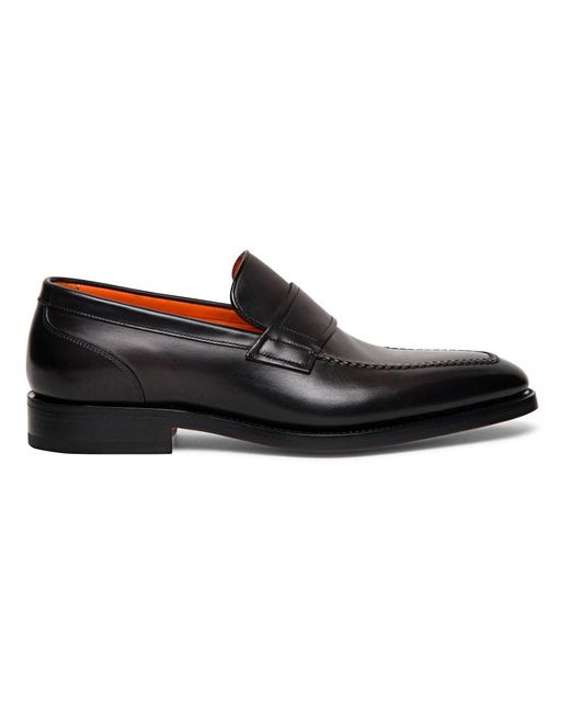 Men's leather penny loafer di Santoni in Black da Uomo