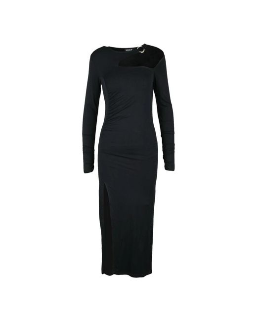 Dondup Kleedjes ,Zwart ,Lange Jersey Jurk Met Zijwaartse Split in het Black