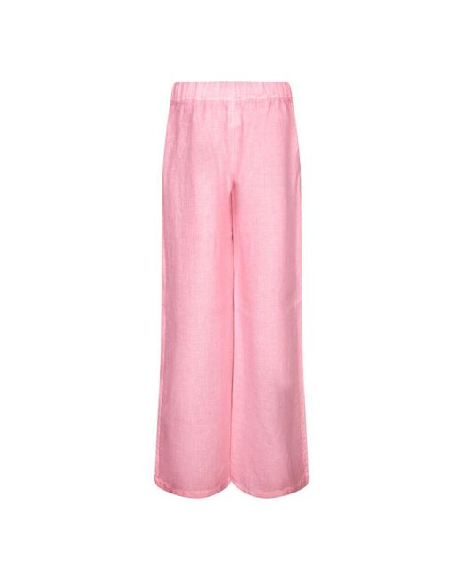 120% Lino Pink Geranium Leinen Weit Geschnittene Hose