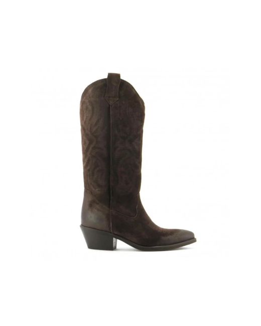GISÉL MOIRÉ Brown Cowboy & Biker Boots