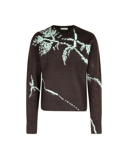Dries Van Noten Bruine Alpaca Sweater Met Geborduurd Detail in het Black voor heren