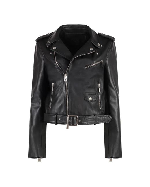 Pinko Jassen ,Zwart ,Leer Costa Rica Biker Jacket in het Black