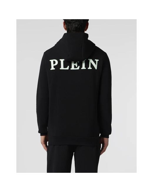 Philipp Plein Hoodies & Sweatvesten ,Zwart ,Katoen Hoodie Sweatjacket Ls Iconic Plein in het Black voor heren