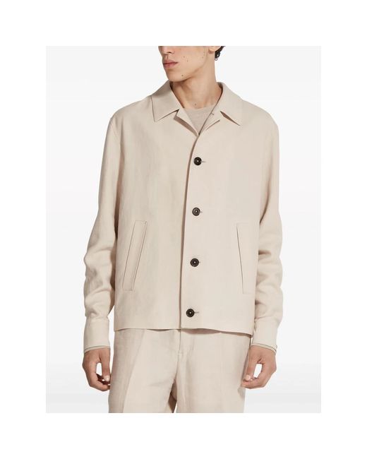 Zegna Linnen Jas Met Knoopsluiting En Zakken in het Natural voor heren