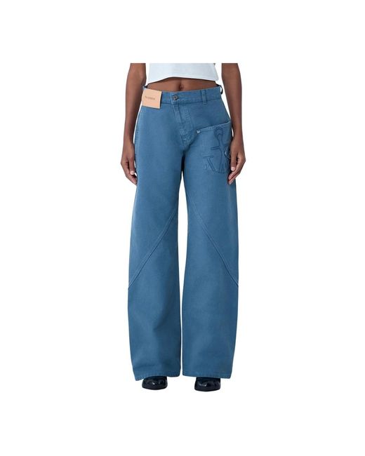 J.W. Anderson Gedraaide Katoenen Broek Met Mid Rise in het Blue