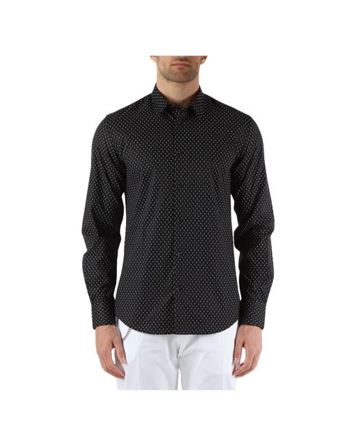 Camicia slim fit in cotone con motivo decorativo di Antony Morato in Black da Uomo