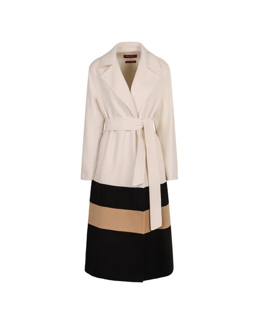 Max Mara Jassen ,Wit ,Wol Wollen Jas Met Kleurblok En Riem in het Natural