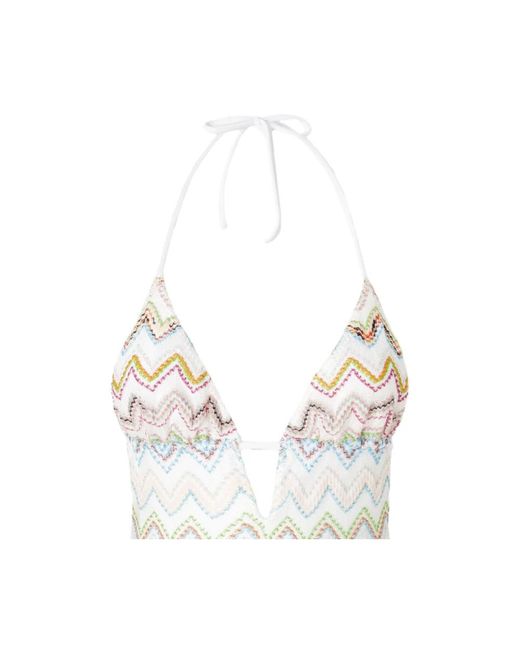 Missoni White Weißes Schnürung Tiefer V-Ausschnitt Strandkleidung