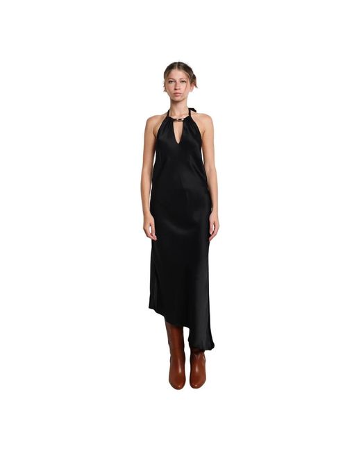 Pinko Kleedjes ,Zwart ,Satijn Asymmetrische Satijnen Jurk Met Gouden Sferen in het Black