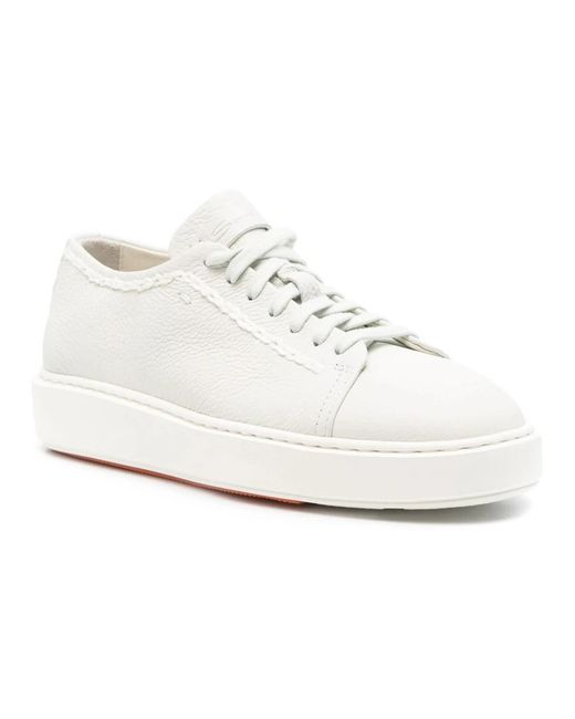 Santoni White Cow Leather Trainers With Textured Upper