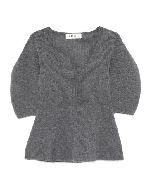 Rohe Geribbelde Gebreide Top Met U-Hals in het Gray