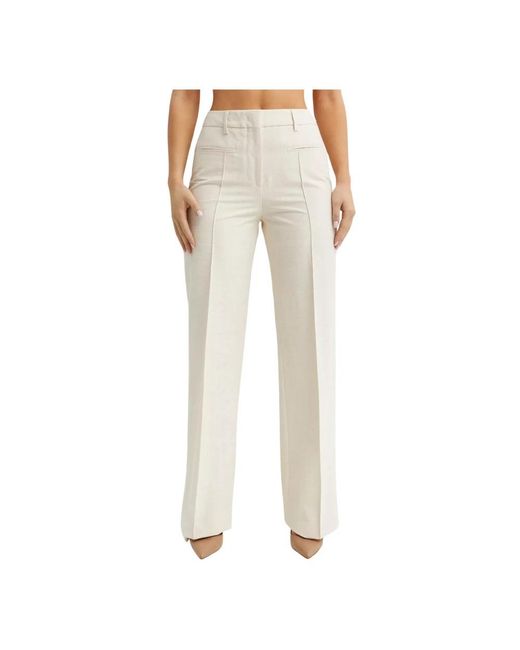 Fay Broeken ,Wit ,Katoen Witte Katoenen High-Waisted Broek Met Wijde Pijpen in het Natural