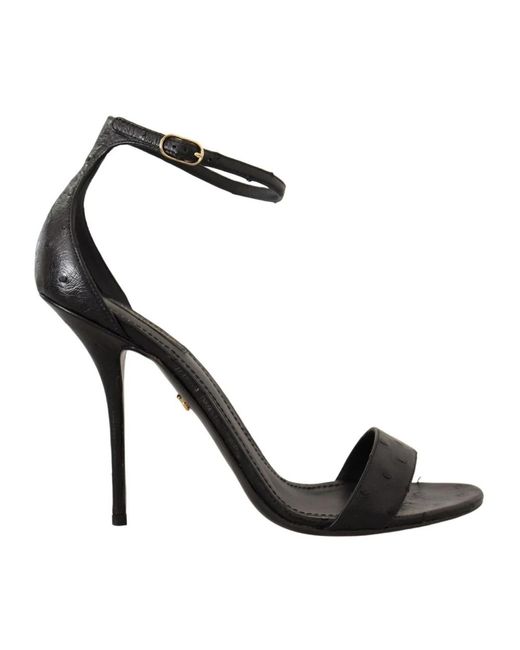 Dolce \u0026 Gabbana Zwarte Struisvogel Enkelband Hakken Sandalen Schoenen in  het Zwart | Lyst BE