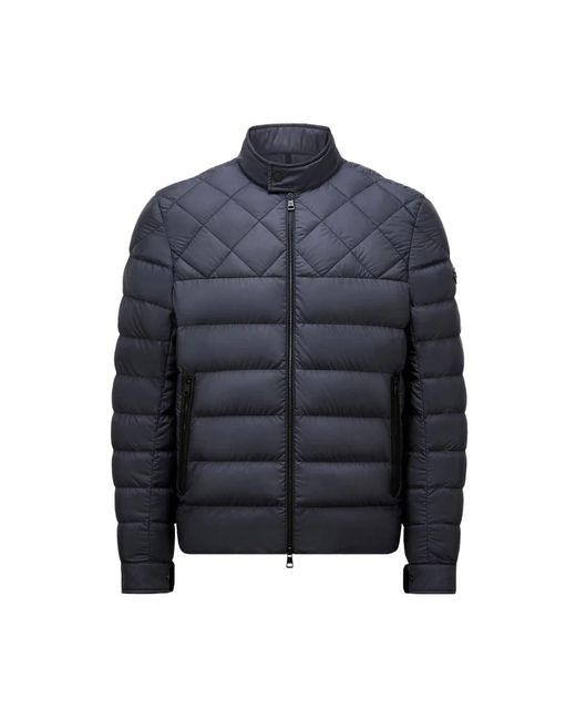 Moncler Jassen ,Blauw ,Nylon Leren Bikerjack Met Afwerking in het Blue voor heren