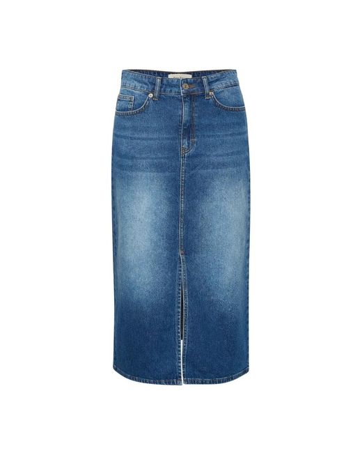Part Two Rokken ,Blauw ,Denim Donkere Vintage Denim Rok Met Voor Split in het Blue
