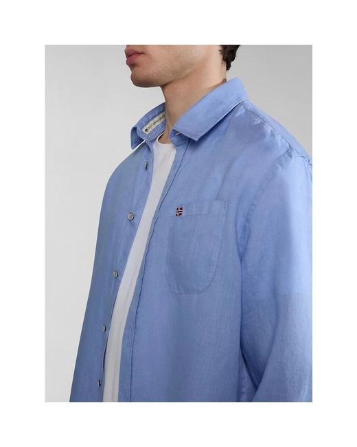 Napapijri Blaues leinen-casual-hemd in Blue für Herren