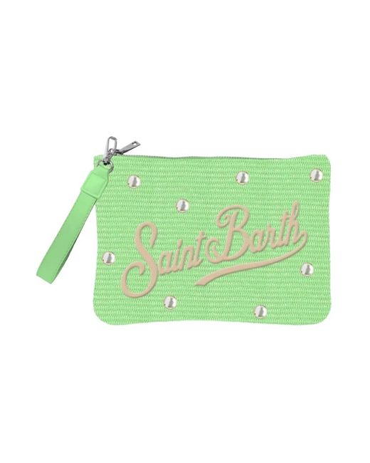 Mc2 Saint Barth Green Beige stroh clutch tasche mit perlenverzierung