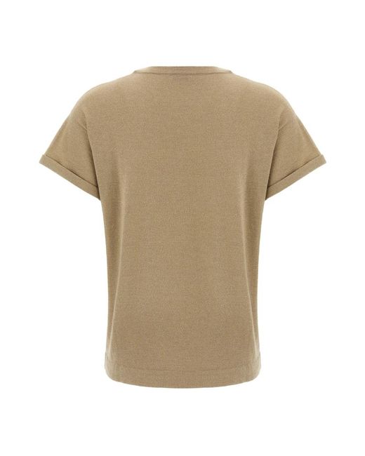 Brunello Cucinelli Lamé Cashmere T-Shirt in het Natural