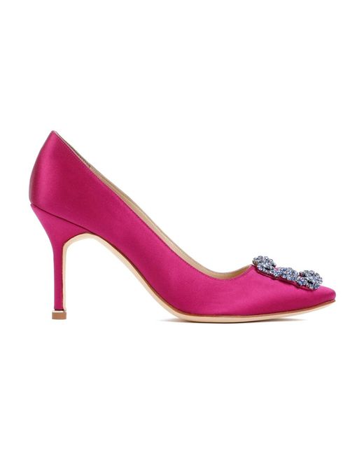 Rosa hebilla cristal punta zapatos tacón Manolo Blahnik de color Pink