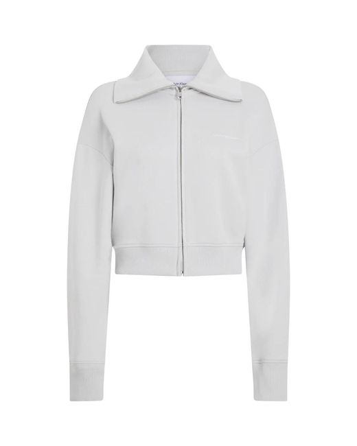 Calvin Klein Hoodies & Sweatvesten ,Grijs ,Katoen Grijze Sweater Met Ritssluiting in het White