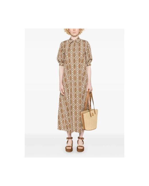 Max Mara Natural Elegantes Tabakbraunes Maxikleid