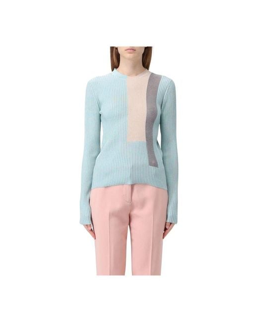 Fendi Blue Farbblock Strickpullover