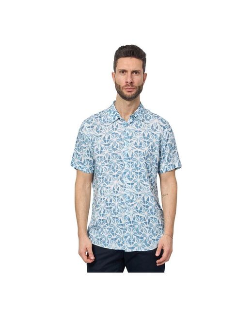 Guess Blaues Geometrisches Abstraktes Kurzarmhemd in Blue für Herren