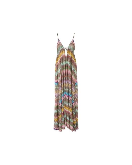 Missoni Kleedjes ,Veelkleurig ,Maxi-Jurk Met V-Hals in het Metallic