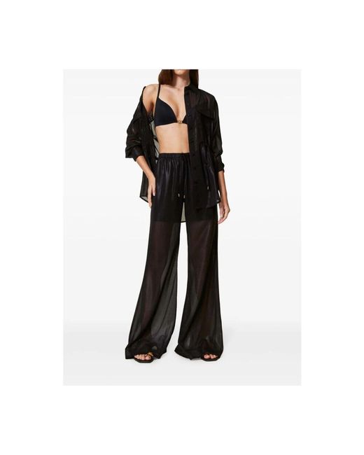 Twinset Black Schwarze hose mit kordelzug am bund