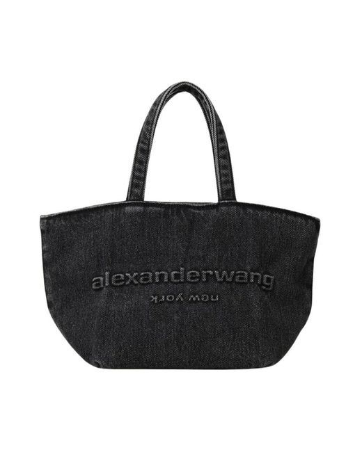 Alexander Wang Black Graue Denim-Tasche Mit Geprägtem Logo