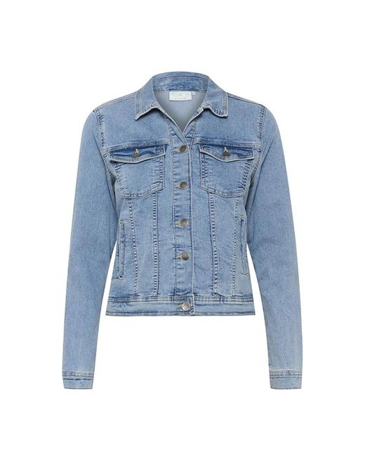 Kaffe Jassen ,Blauw ,Denim Lichtblauwe Gewassen Denim Jack in het Blue