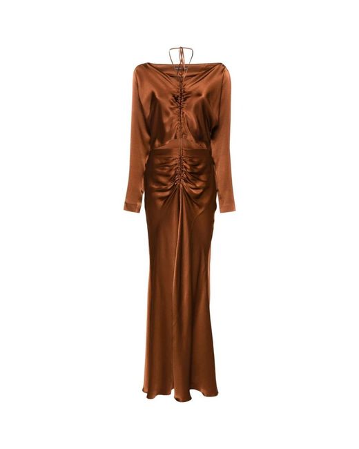 Alberta Ferretti Kleedjes ,Bruin ,Cut-Out Drawstring Gown in het Brown