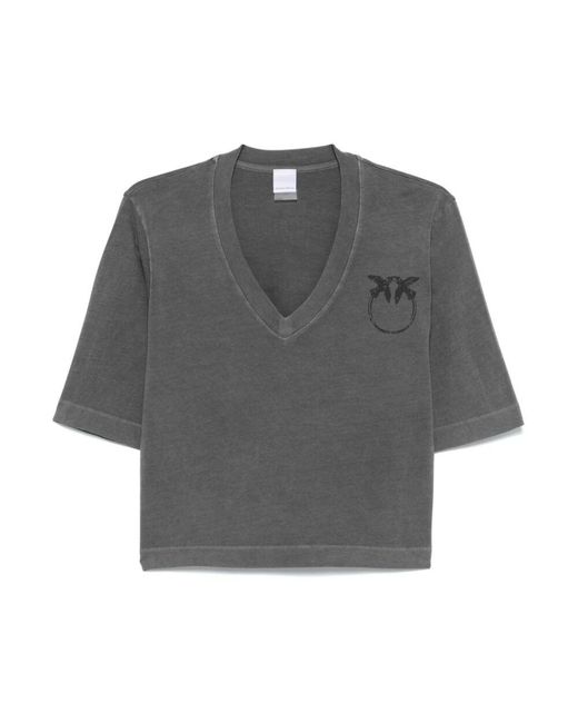 Pinko Gray Graue V-Ausschnitt T-Shirts Und Polos