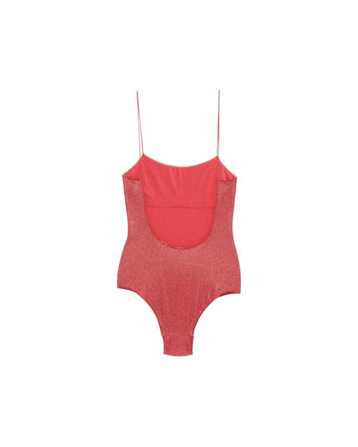 Oseree Red Glitter-Effect Spaghetti-Strap Swimsuit