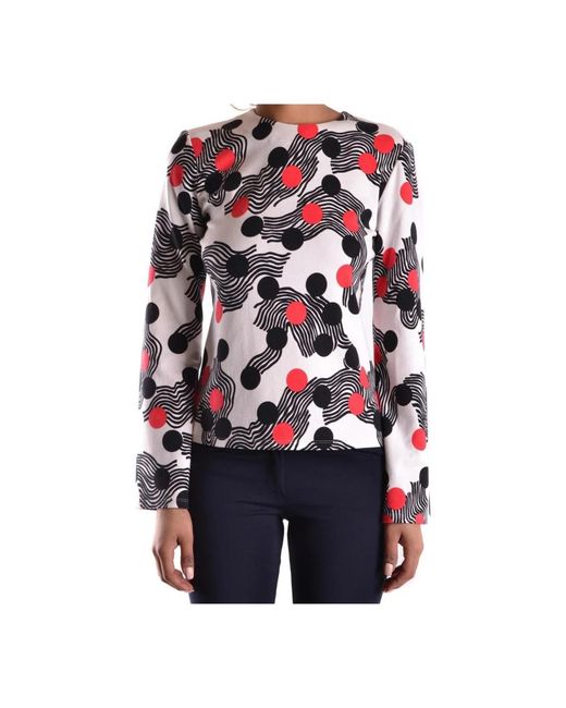 MSGM Tops ,Wit ,Geometric Top Met Lange Mouwen in het Blue