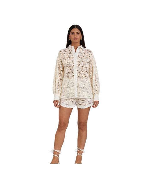 ACTUALEE Overhemden ,Bloemenkanten Blouse in het White