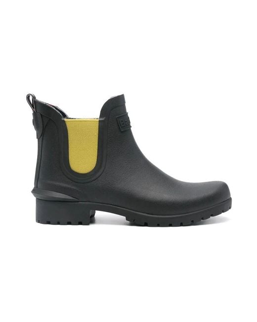 Barbour Blue Schwarze Hohe Regenstiefel Mit Kunstfellfutter