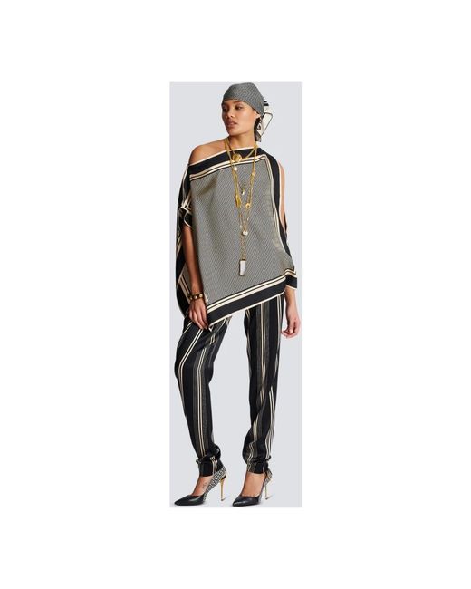 Balmain Overhemden ,Zwart ,Asymmetrische Monogram Sjaal Top in het Gray