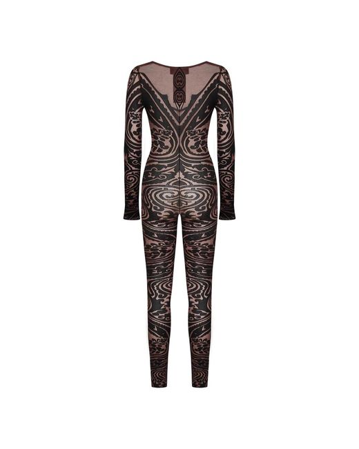 Wolford Jumpsuits & Playsuits ,Bruin ,Wol Bruine Paisley V-Hals Jurk in het Black
