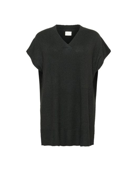 Kaffe Truien & Vesten ,Zwart ,Zwart Diep Gebreide Poncho Met Mouwen in het Black