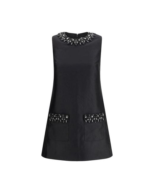 Self-Portrait Black Taffeta Verzierte Trim Kurzes Kleid
