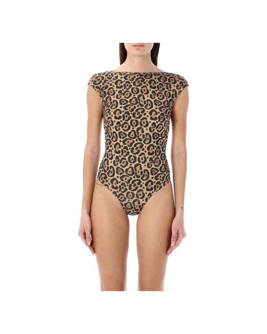 Emporio Armani Brown Jaguar print badebekleidung body swimsuit
