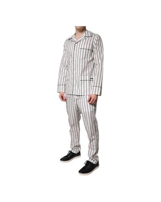 Dolce & Gabbana Nachtkleding ,Wit ,Katoen Gestreept Katoenen Pyjamaset Nachtkleding in het Gray voor heren