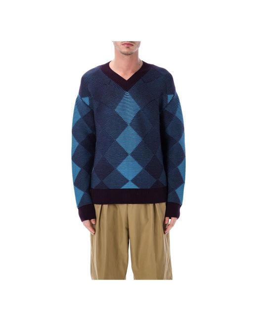 Dries Van Noten Argyle-Pullover in Blue für Herren