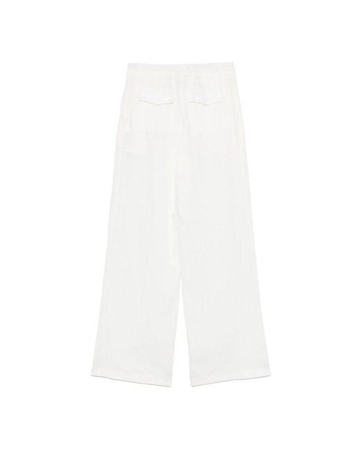 Semicouture White Weiße Hose Mit Box-Pleat-Detail