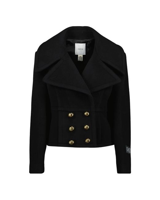 Patou Jassen ,Zwart ,Wol Zwarte Wollen Jas, Herfst-Winter 2025 Collectie in het Black